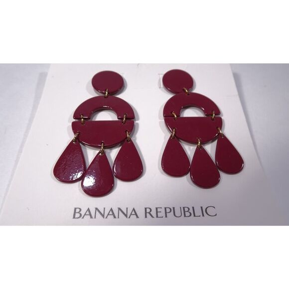 Banana Republic Women's Shiny Enamel Happy Tears Circles Earrings BURG NWT 50 - Picture 6 of 9